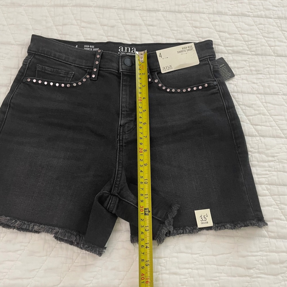 a.n.a Womens High Rise Shortie Short Black Studded Frayed Hem Denim Size 4 - Picture 11 of 11